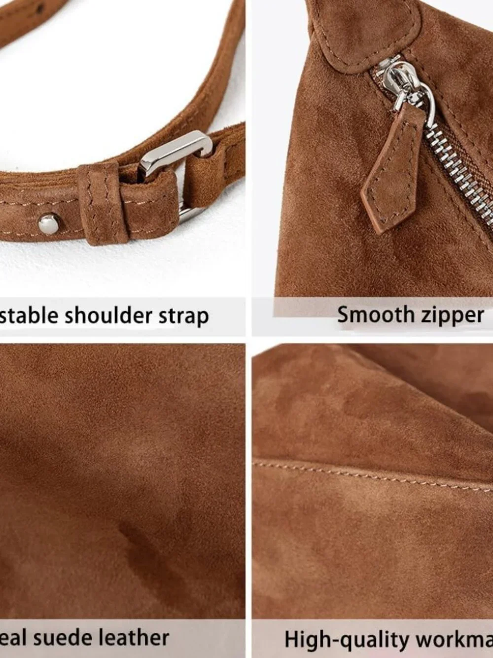 Premium Suede Leather Crossbody Purses for Women Small Shoulder Bag with Adjusta - Picture 5 of 6